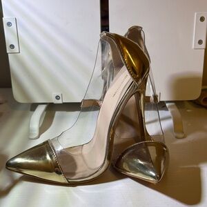 PrettyLittleThing Gold and Clear Heels